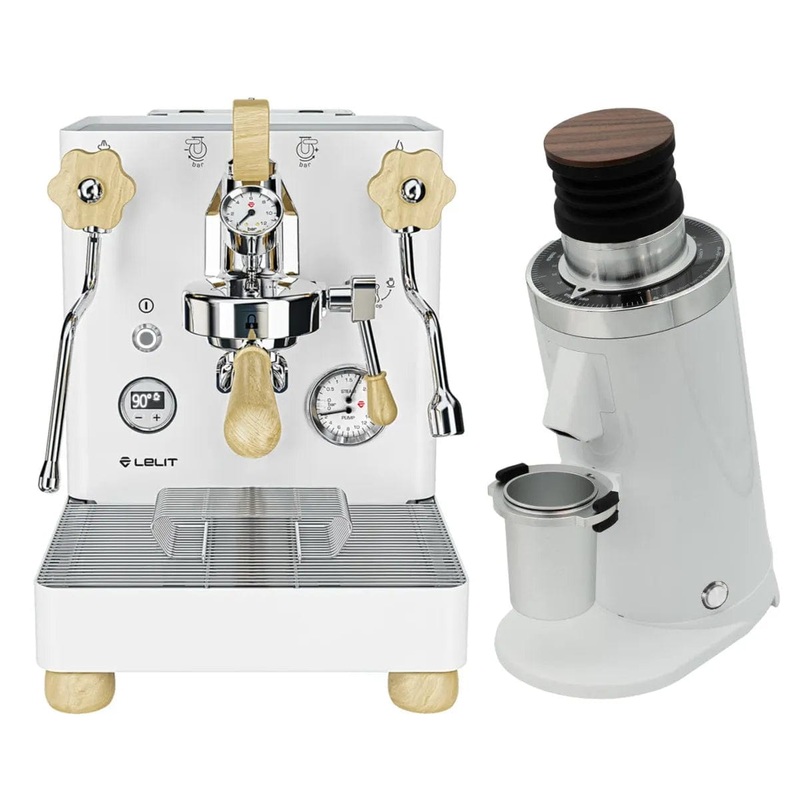 Lelit Bianca 3 PL162TCW Espresso Machine White and DF64 Gen2 With DLC Burrs Grinder White Bundle