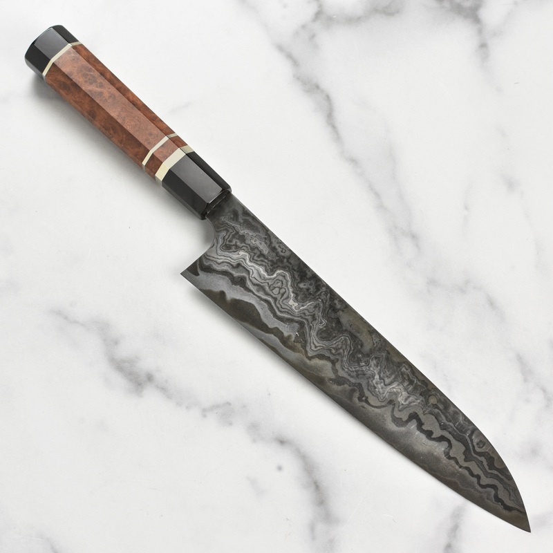 Nigara Kagetora Aogami #2 + Shirogami #2 Coreless Damascus 9.4″ Gyuto