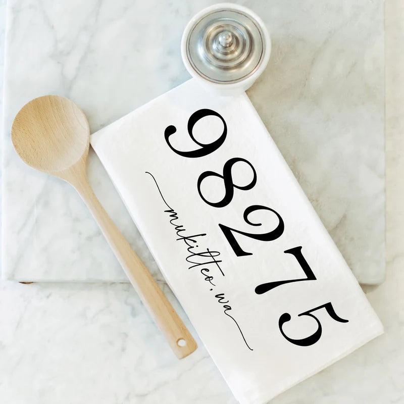 Porter Lane Home Zip Code Glen Ellyn Tea Towel – White