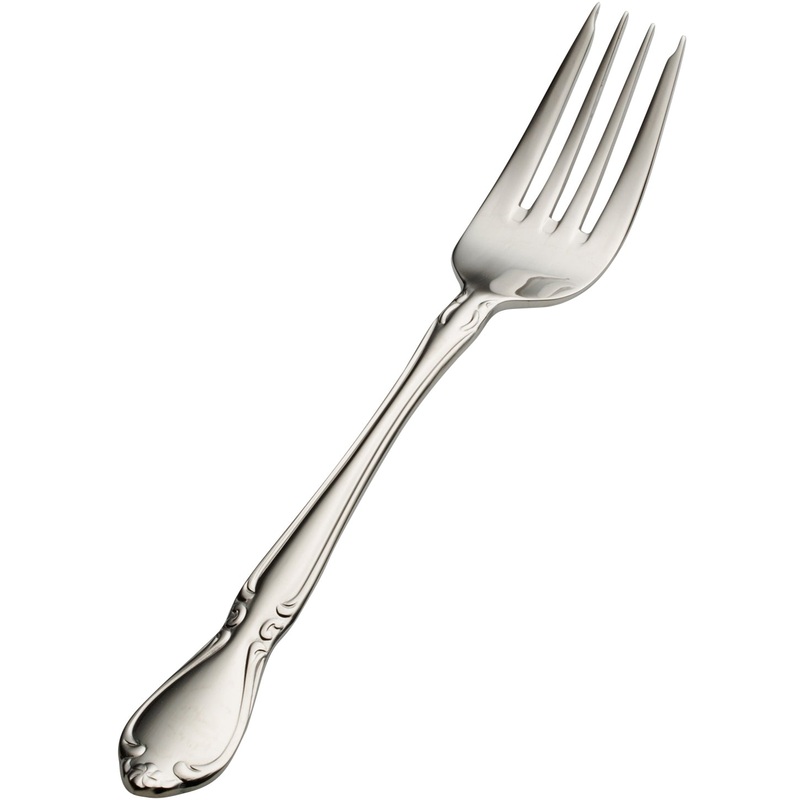 Bon Chef S1807 Queen Anne 7 1/4″ 18/10 Stainless Steel Salad / Dessert Fork – 12/Pack