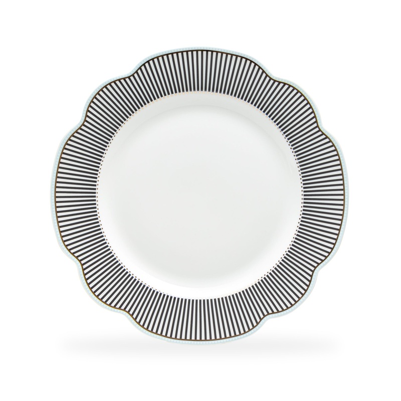 Dark Gray Stripes Scallop Fine Porcelain Dinner Plate