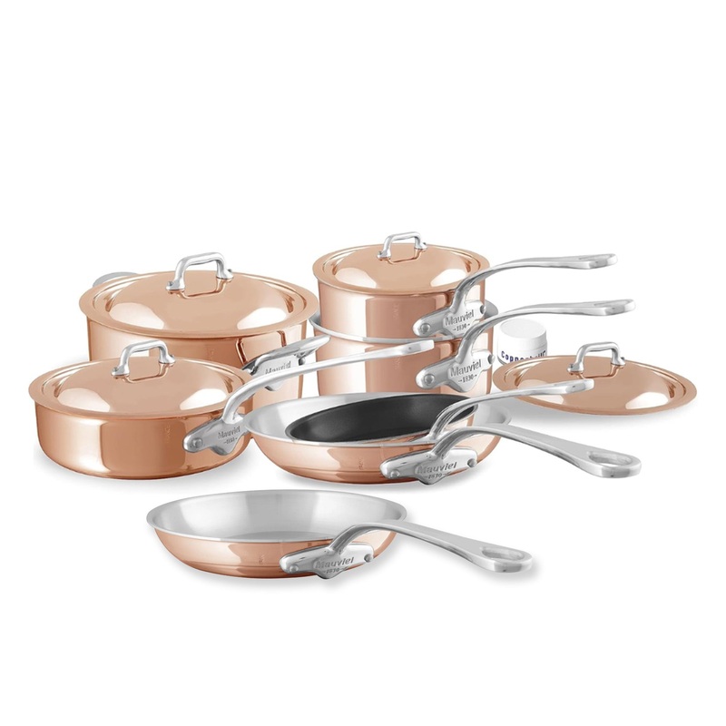 Mauviel M’Heritage M’6 S 11-Piece Induction Copper Cookware Set, Cast Stainless Steel Handles With Bonus Cleaner