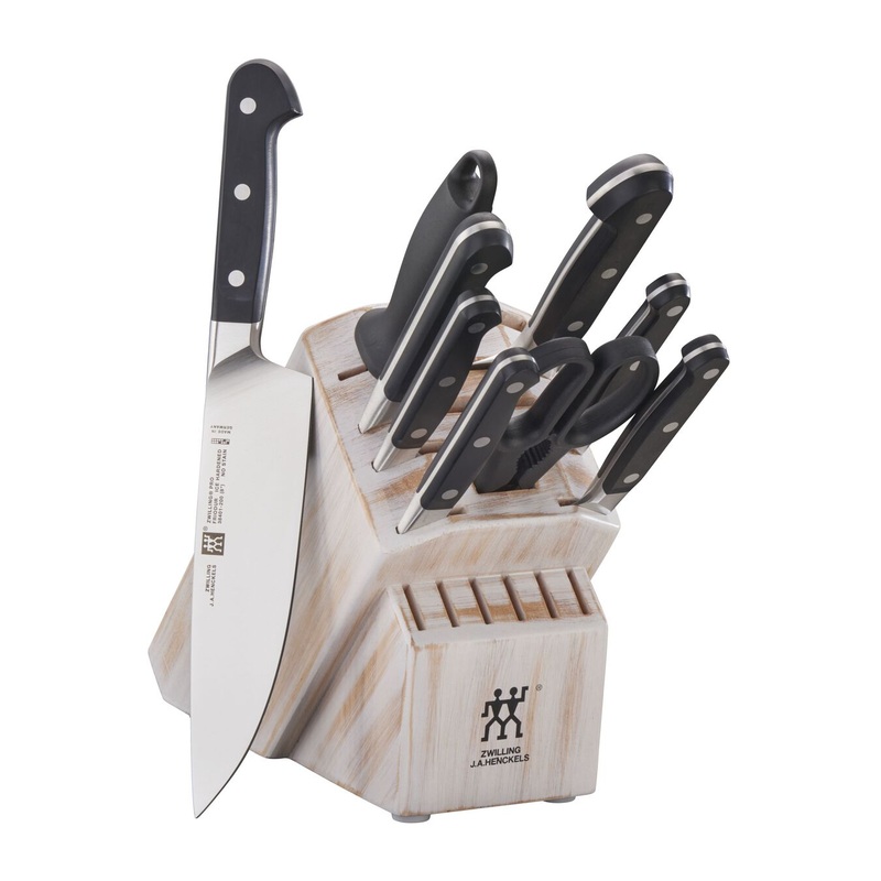Zwilling Pro Stainless Steel 10-Piece Knife Block Set, Rustic White