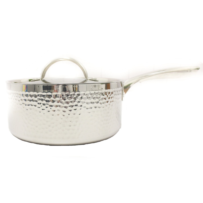 BergHOFF Vintage Tri-Ply 18/10 Stainless Steel 8″ Saucepan 3qt. with Lid, Hammered