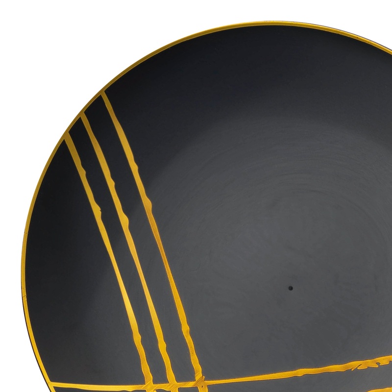 Black with Gold Brushstroke Round Disposable Plastic Appetizer/Salad Plates (7.5″)