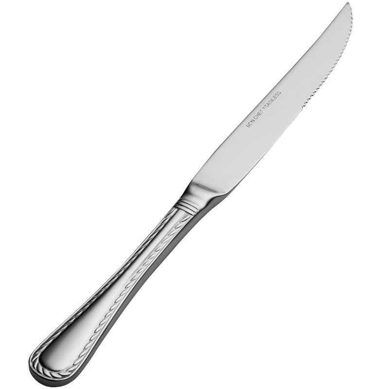 Bon Chef S415 Amore 9 3/4″ 13/0 Extra Heavy Weight Stainless Steel Solid handle European Steak Knife – 12/Pack