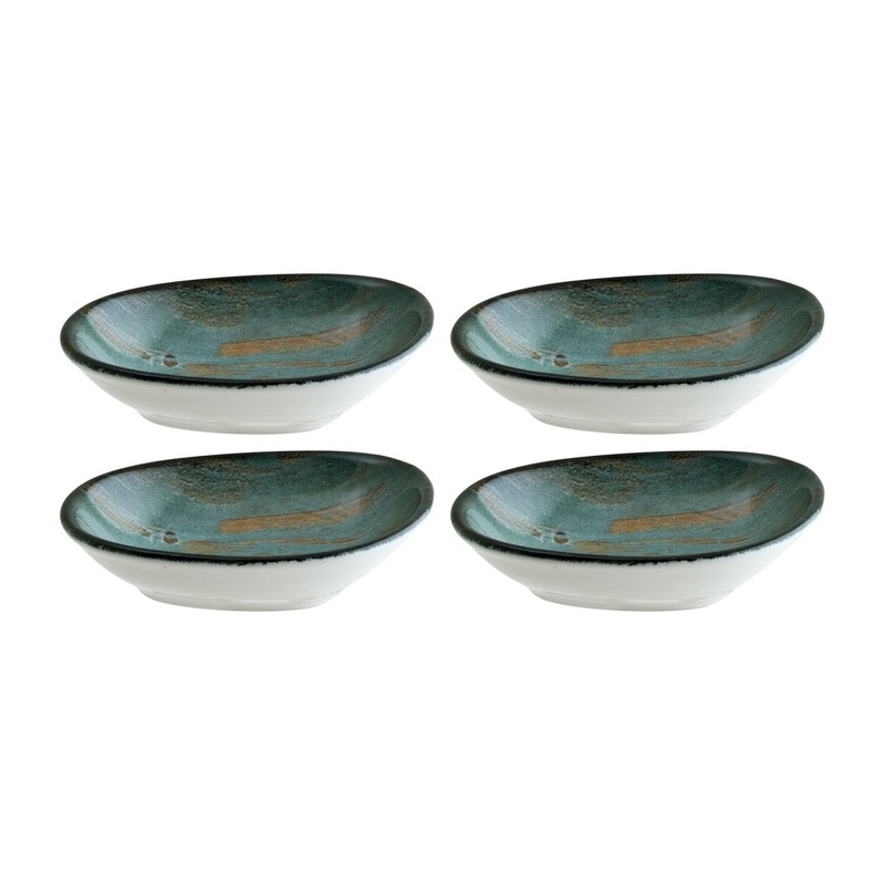 Madera 4″ x 3″ x h:0.75″ 1 oz. Organic Decorated Porcelain Bowl (Set of 4)