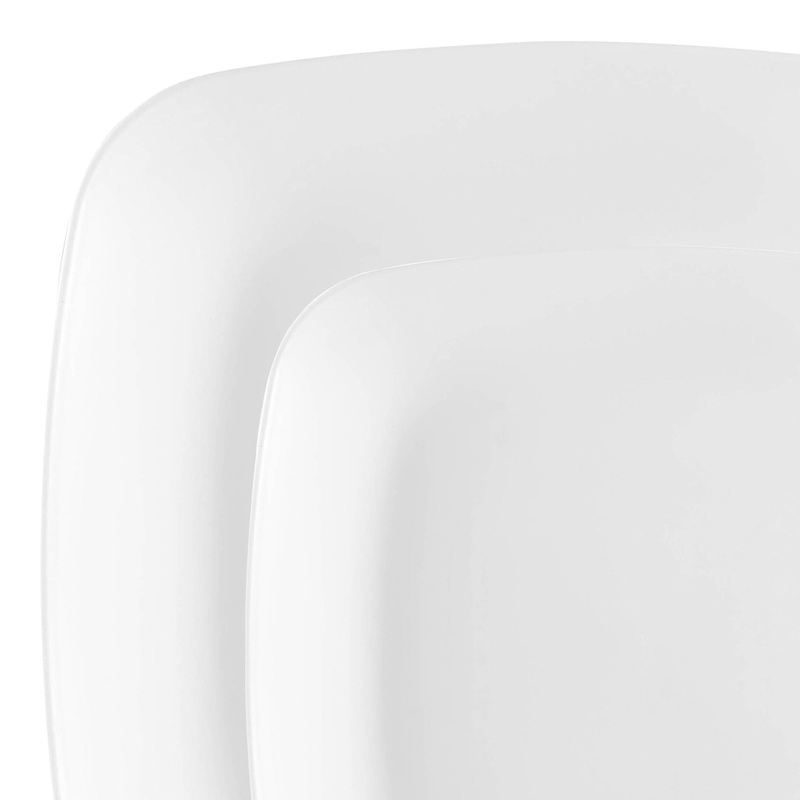Solid White Flat Rounded Square Disposable Plastic Dinnerware Value Set