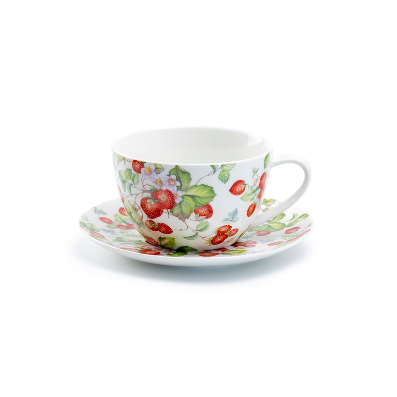 Strawberry Fine Porcelain Breakfast Jumbo Cup and Saucer