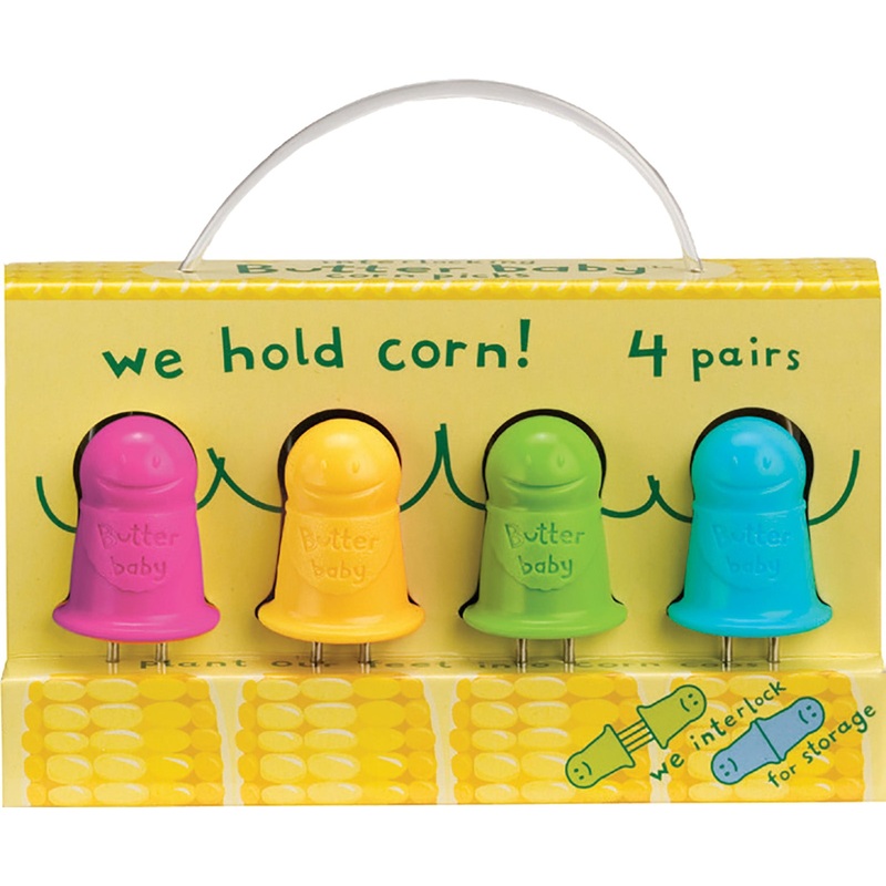 Talisman Designs Butter Baby Interlocking Stainless Steel Corn Picks, 8 Piece Set, Multi-Color