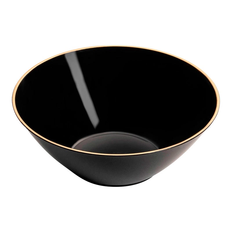 Black with Gold Rim Organic Round Disposable Plastic Dessert Bowls (6 oz.)