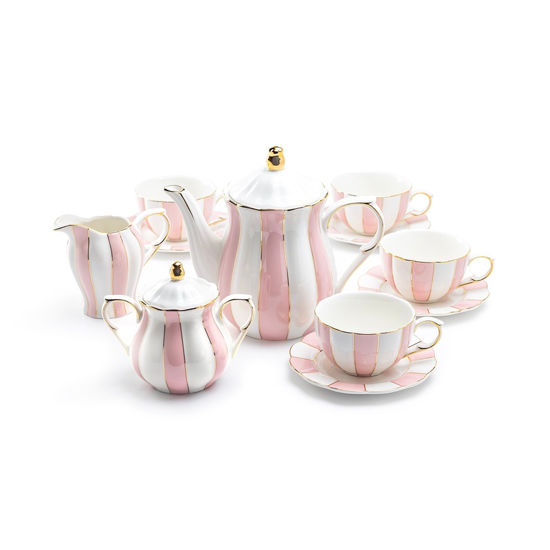 Pink and White Scallop Fine Porcelain Tea Set