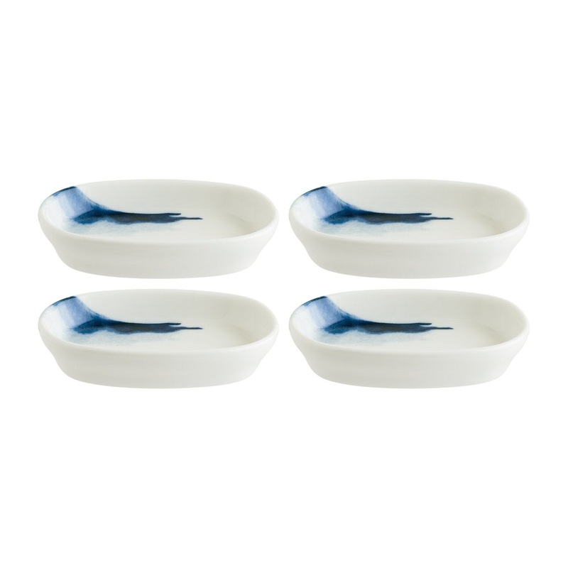 Blue Wave 4″ x 2.5″ x h:0.75″ Oval Decorated Porcelain Platter (Set of 4)