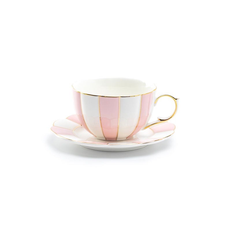 Pink and White Scallop Fine Porcelain Tea Cup and Saucer – CLEARANCE
