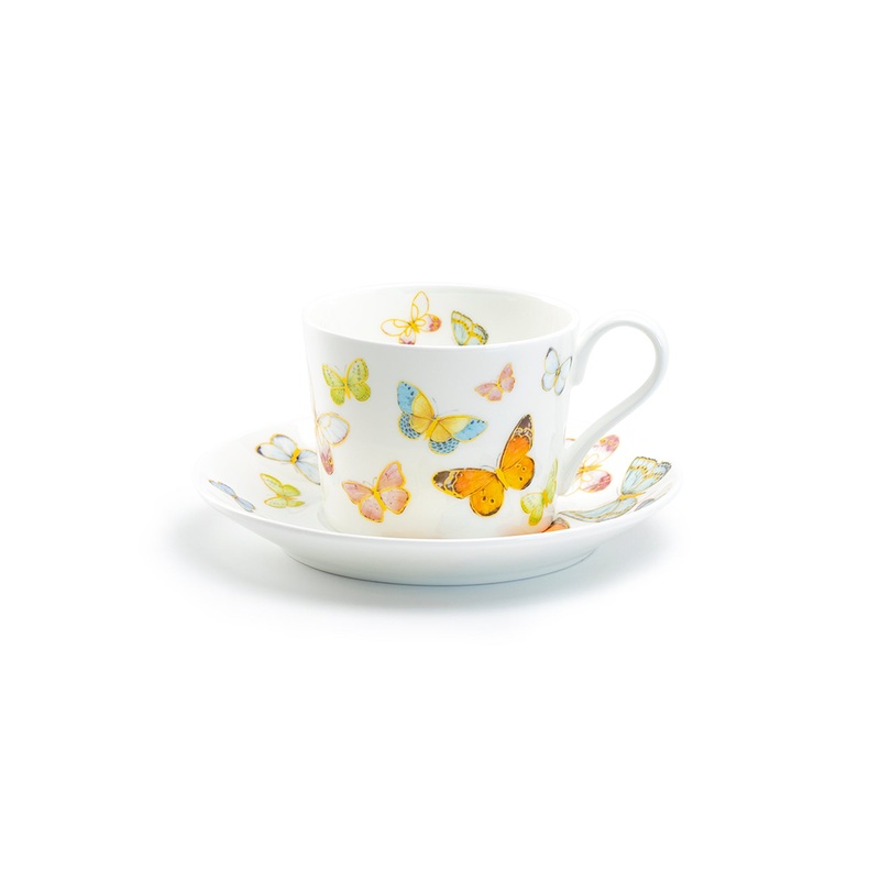 Spring Butterfly Bone China Coffee Cup and Saucer