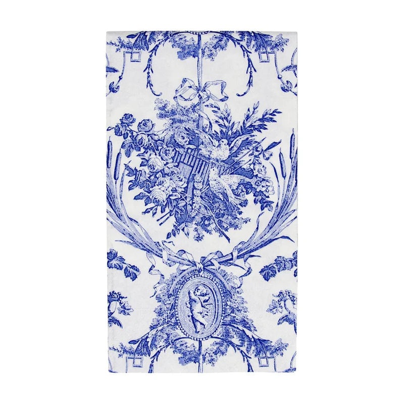 Caspari Romantic Toile Blue Guest Towel Napkins – 15 Per Package