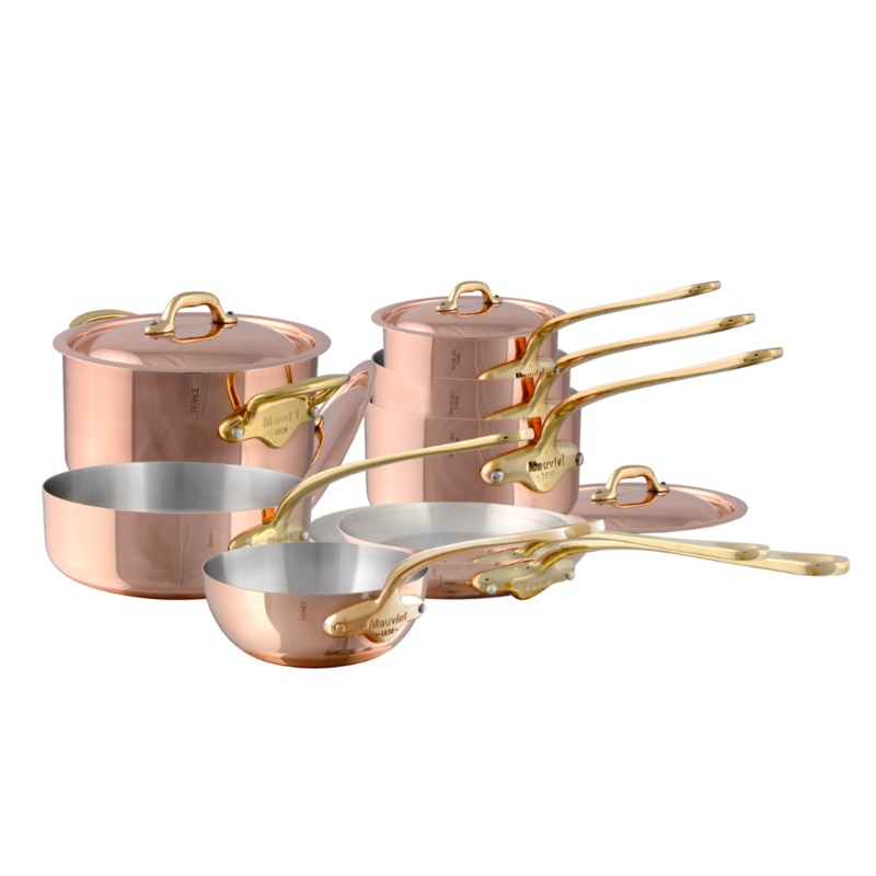 Mauviel M’Heritage M’150 B 12-Piece Copper Cookware Set With Brass Handles