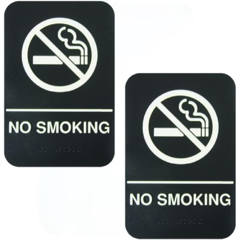 6″ x 9″ No Smoking Sign with Braille Easy Peel Self-Adhesive White on Black Color Set of 2- Waterproof Self Adhesive Store Signs Indoor/Outdoor Warning Marker Home Business Use