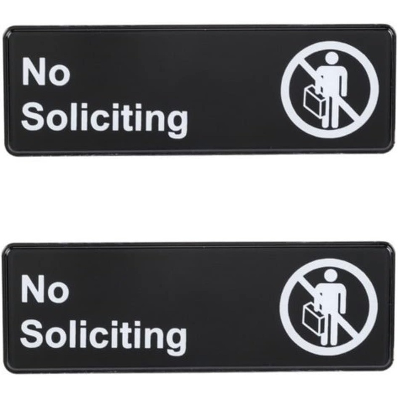 9″ x 3″ No Soliciting Sign with Easy Peel Self-Adhesive White on Black Color Set of 2- Door Sign Waterproof Self Adhesive Store Signs Indoor/Outdoor Warning Marker Home Business Use