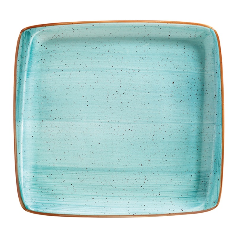 Aqua 12.75″ x 12″ x h:0.75″ Square Blue Porcelain Platter