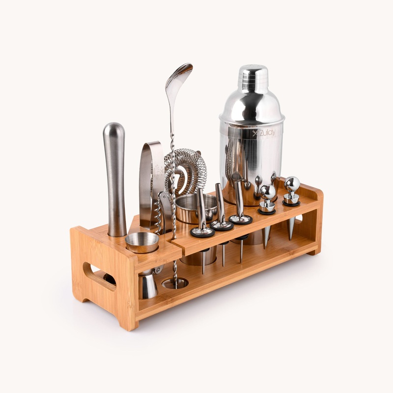 Complete Bartender Kit – 24-Piece Stainless Steel Cocktail Shaker Set with Bamboo Holder