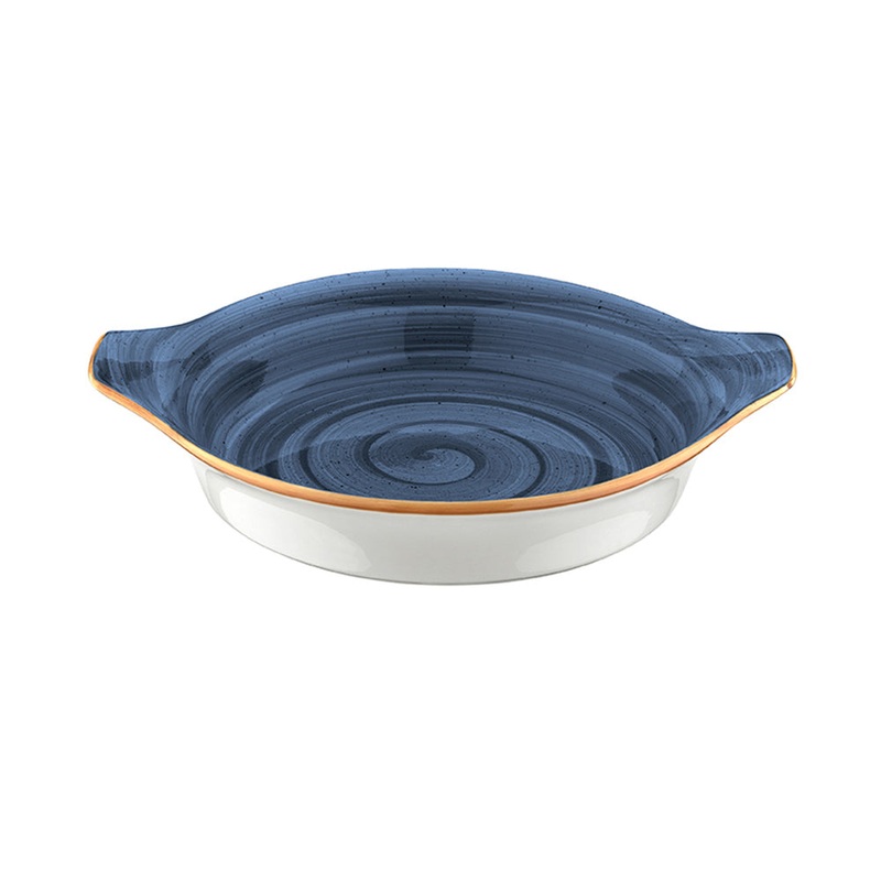 Dusk dia.9.75″ h:1.75″ 25 oz. Round Blue Porcelain Oven Dish