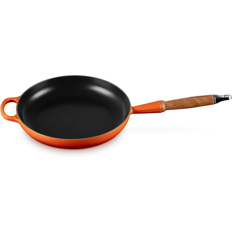 Le Creuset 10 1/4″ Signature Round Enameled Cast Iron Alphine Wood Handle Fry Pan – Flame