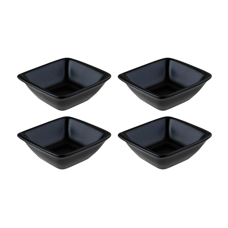 Notte 3.5″ x 3.5″ x h:1.25″ 1 oz. Square Black Porcelain Ramekin (Set of 4)