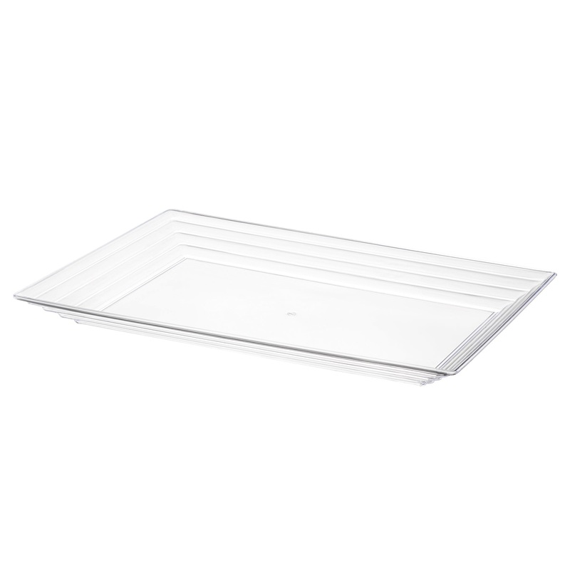 11″ x 16″ Clear Rectangular with Groove Rim Plastic Serving Trays