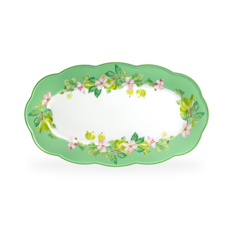 13.75″ Apple Blossom Orchard Bone China Oval Serving Platter with Gift Box