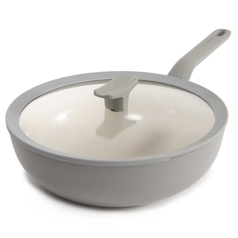 BergHOFF Balance Nonstick Ceramic Wok Pan 11″, 4.4qt. With Glass Lid, Recycled Aluminum, Moonmist