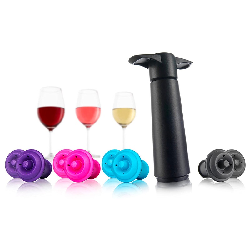 Vacu Vin Wine Saver Pump with 6 Stoppers, Multicolored