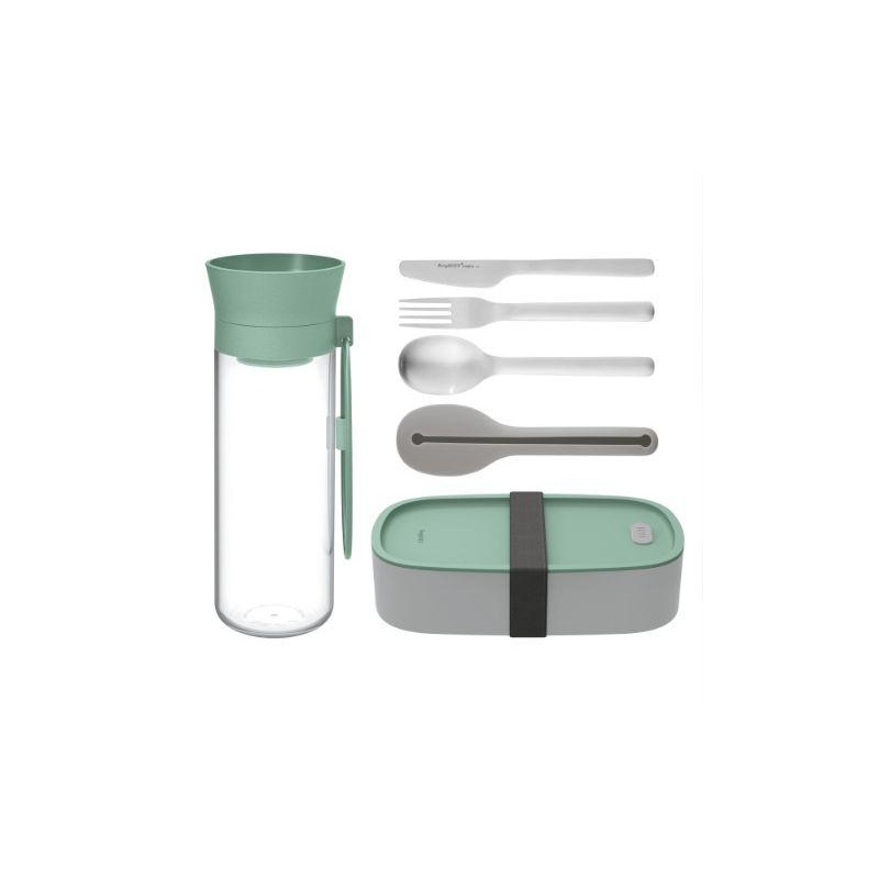 BergHOFF Leo Water Bottle, Flatware & Bento Box Lunch Set, Green