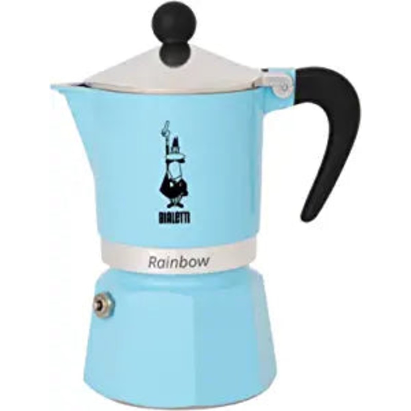 Bialetti Moka Express Rainbow Stovetop Espresso Maker 3 Cups – Light Blue