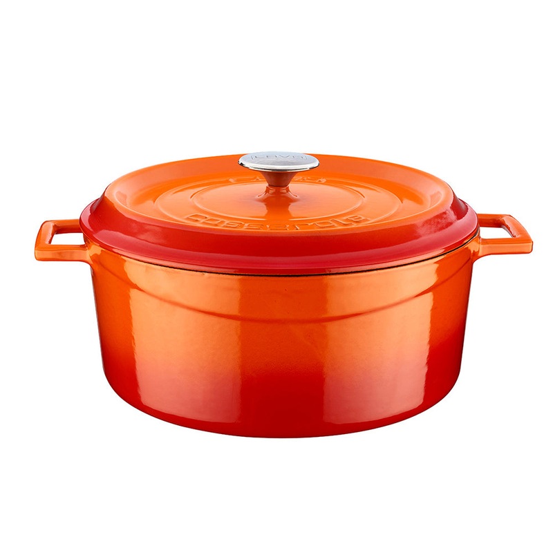 Cast Iron dia.11″ h:5″ 7 qt. Round Orange Cast Iron Dutch Oven