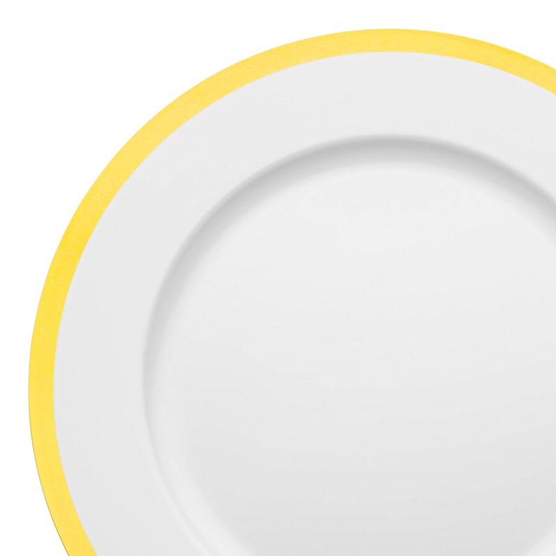 White with Gold Rim Round Disposable Plastic Charger Plates (13″)