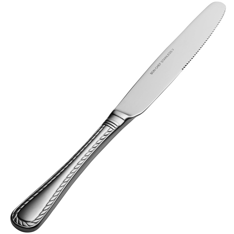 Bon Chef S412 Amore 9 5/8″ 13/0 Extra Heavy Weight Stainless Steel Solid Handle European Dinner Knife – 12/Pack
