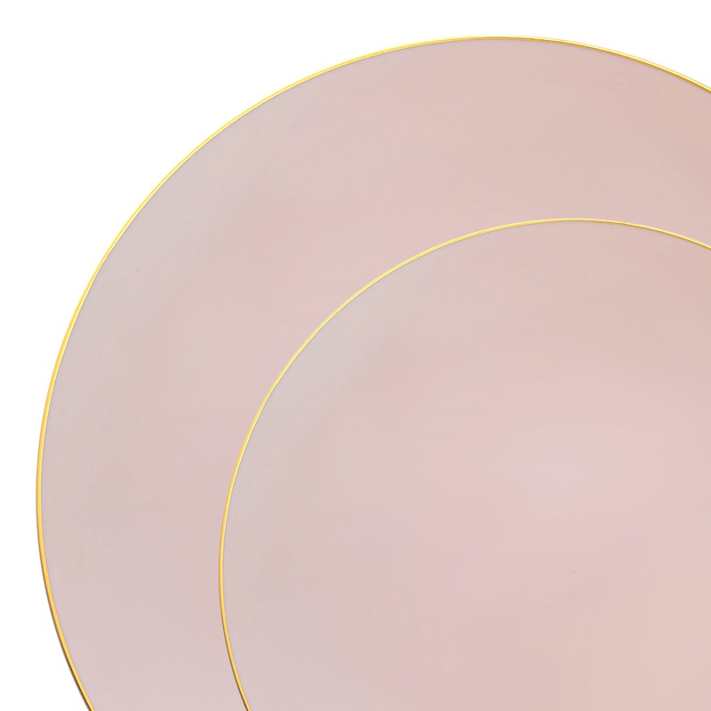 Pink with Gold Organic Round Disposable Plastic Dinnerware Value Set