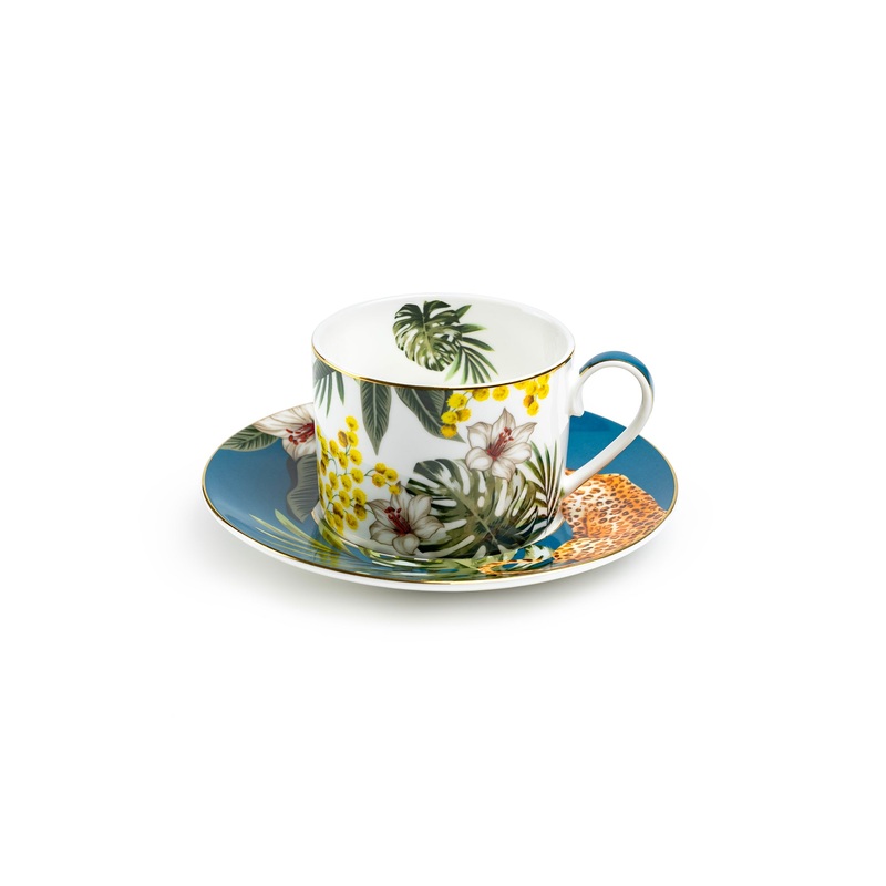 Tropical Leopard Fine Porcelain Cup and Saucer