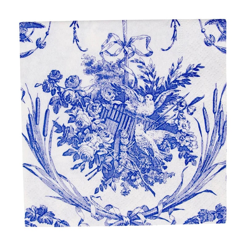 Caspari Romantic Toile Blue Cocktail Napkins – 20 Per Package