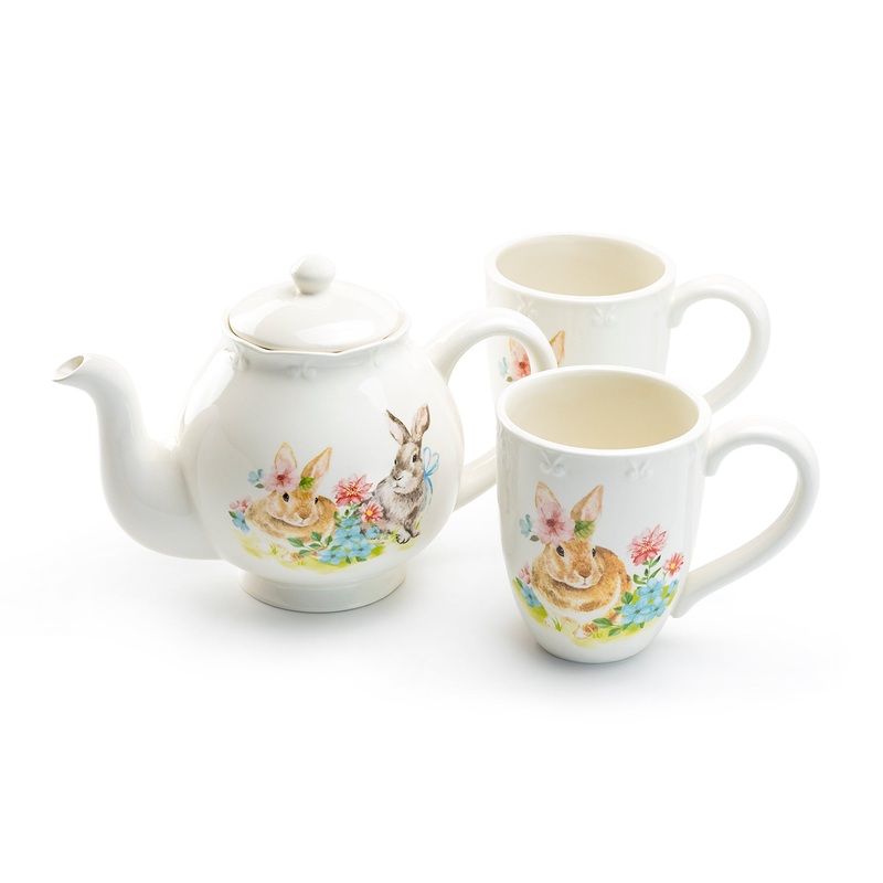 Flower Bunny Scallop Teapot + Mug Set