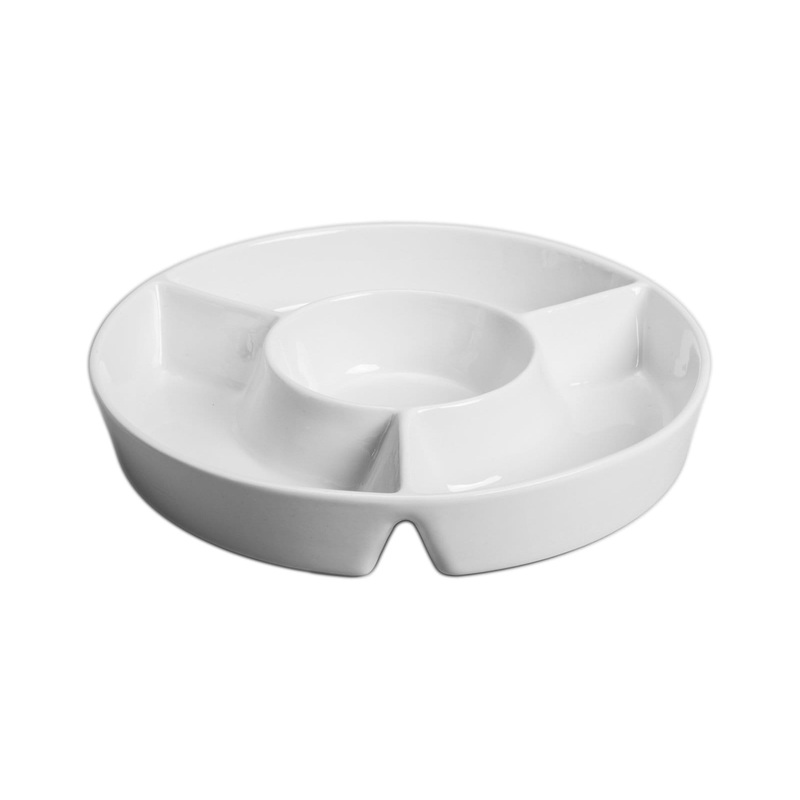 12″ Everyday Porcelain Round Chip n’ Dip 4-Section Platter