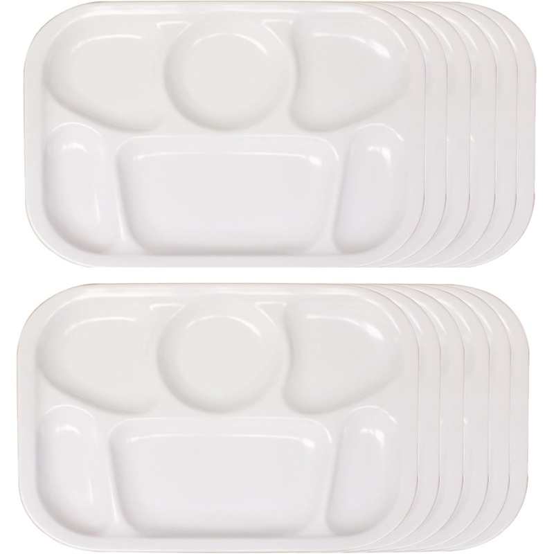 13″ x 9-1/2″ Compartment Tray Melamine Set of 12 – Dishwasher Safe Break-Resistant Serving Platter Dinner Plates Portion Plates for Dinner Home Restaurants