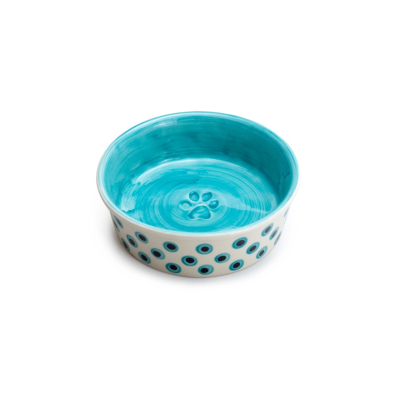 6.25″ Organic Blue Dots Heavy Weight Ceramic Pet Bowl
