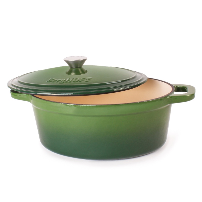 BergHOFF Neo Cast Iron 5qt. Oval Dutch Oven 11.5″ with Lid, Green