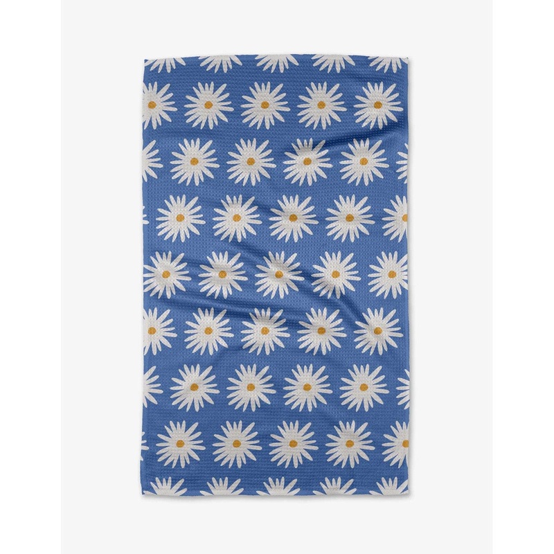 Geometry Blue Daisies Kitchen Tea Towel