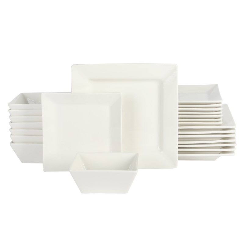 Gibson Home Zen Buffet Hard Square 24-Piece Porcelain Dinnerware Set