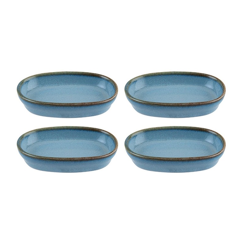 Sky 4″ x 2.5″ x h:0.75″ Oval Blue Porcelain Platter (Set of 4)