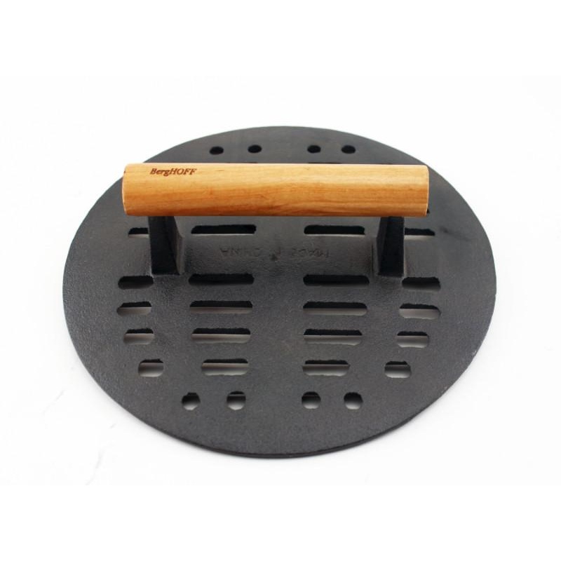 BergHOFF Neo Cast Iron Slotted Steak Press 9″, Black