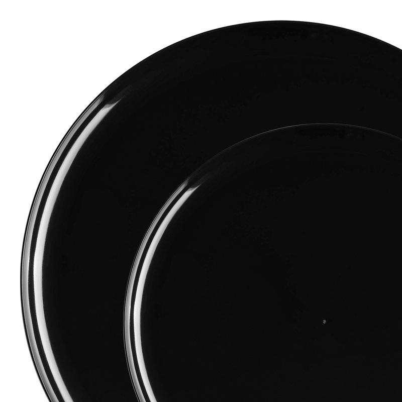 Black Flat Round Disposable Plastic Dinnerware Value Set